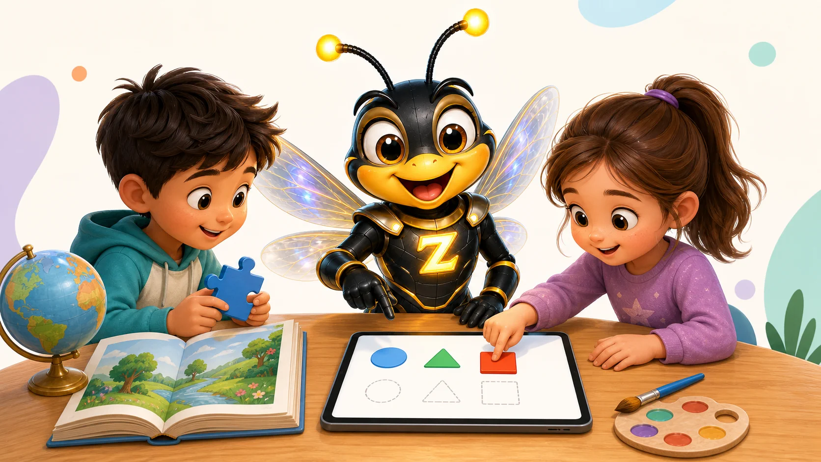 דמות Zivaro מזמינה ילד וילדה לפעילות משחקית שמשלבת ספר פאזל יצירה וגלובוס